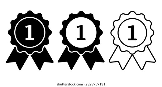 Badge with ribbons, rosette, medal, quality, winning icon set
