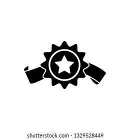 badge with ribbons  vector icon
