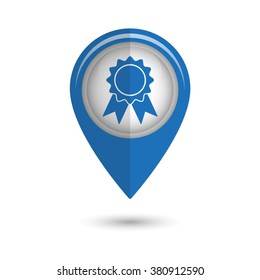 badge with ribbons - vector icon;  blue map pointer