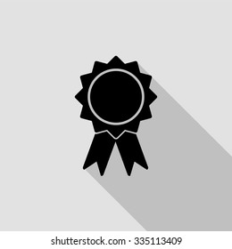 badge with ribbons vector icon with long shadow