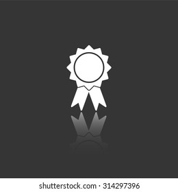 badge with ribbons vector icon with mirror reflection