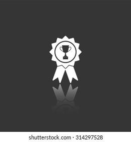 badge with ribbons vector icon with mirror reflection