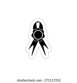 badge with ribbons vector icon on a white background with shadow