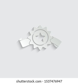 badge with ribbons  vector icon
 paper icon  with shadow  