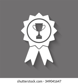 badge with ribbons vector icon with shadow