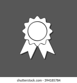 badge with ribbons - white vector icon  with shadow