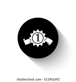 badge with ribbons - white vector  icon with shadow