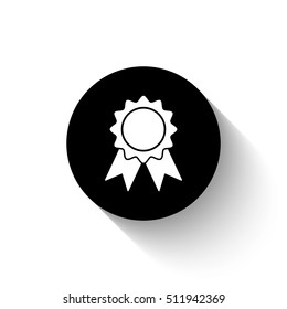 badge with ribbons - white vector  icon with shadow