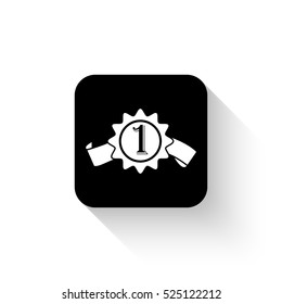 badge with ribbons - white vector  icon with shadow