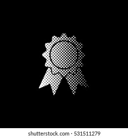 badge with ribbons - white vector icon ; halftone illustration