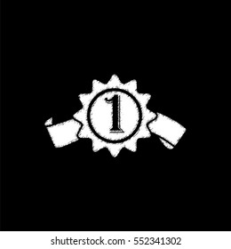 badge with ribbons -  white vector icon