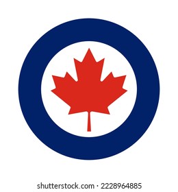 Badge round of Canadian Air force flag vector illustration isolated. Proud military symbol of Canada aviation. Emblem national coat of arms of soldier troops. Patriotic air plane emblem.