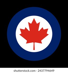 Badge round of Canadian Air force flag vector illustration isolated. Proud military symbol of Canada aviation. Emblem national coat of arms of soldier troops. Patriotic air plane emblem.