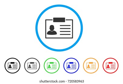 Badge rounded icon. Style is a flat badge gray symbol inside light blue circle with black, gray, green, blue, red, orange variants. Vector designed for web and software interfaces.
