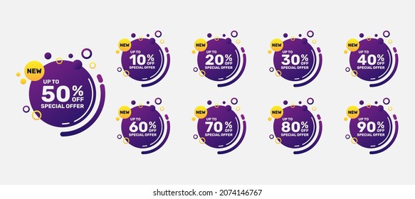 Gradiente de vectores de venta de insignia de hasta 10 a 90