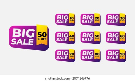 Gradiente de vectores de venta de insignia de hasta 10 a 90