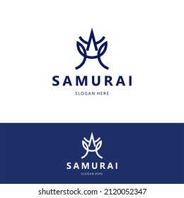 Insignia del guerrero samurai. Diseño del logo deportivo. El texto está en la capa independiente. guerrero samurai sostiene plantilla de logotipo de mascota de juegos de katana esport