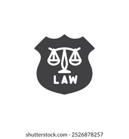 Badge with scales vector icon. filled flat sign for mobile concept and web design. Law Enforcement Badge glyph icon. Authority symbol, logo illustration. Vector graphics