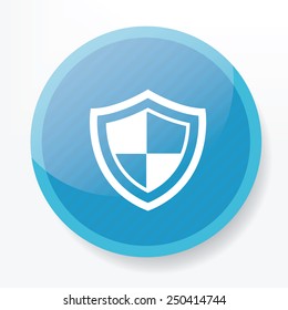 Badge security on blue flat button,clean vector