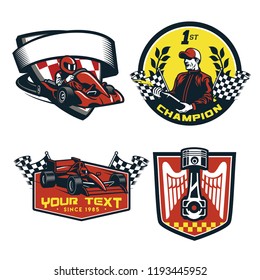 badge set of formula racing car
