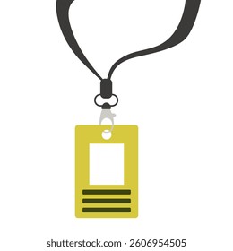 Badge set icon. Lanyard with ID card represents access, event pass, identification, employee tag, and conference participation.