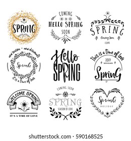Badge set for small businesses - Spring. The pattern printing plate handmade works written by hand font. It can be used in a corporate style, prints, for your design