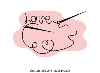 Badge, sewing logo. Valentines Day, love.  Vector monochrome illustration. Background isolated.