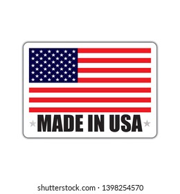 Badge with a shadow and with the inscription made in USA. Made in usa badge with american flag. Made in usa banner with shadow isolated on white.