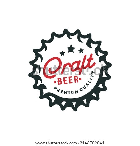Badge shaped beer bottle cap with CRAFT BEER text and asterisk vector illustration