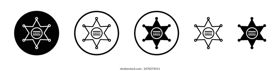 Badge Sheriff icon collection. Retro vintage sheriff star vector icon. Western cowboy officer 6 point badge symbol.