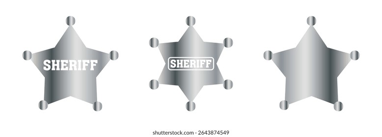 Coleção de ícones de xerife de crachá. Retro vintage sheriff estrela vetor ícone. Símbolo do crachá de 6 pontos do oficial de cowboy ocidental.
