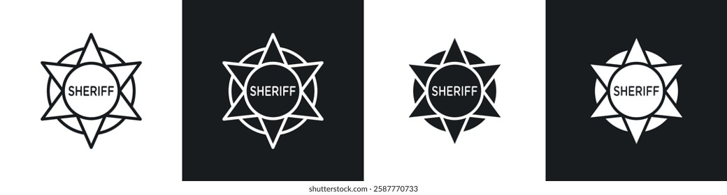 Badge Sheriff icon set black and white colors. Graphic Vector icons pack