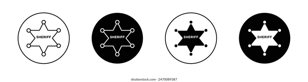 Badge Sheriff icon set. retro vintage sheriff star vector symbol. western cowboy officer 6 point badge icon in black filled and outlined style.