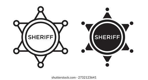 Symbol für Abzeichen-Sheriff. Vektorgrafik, flach und Strich