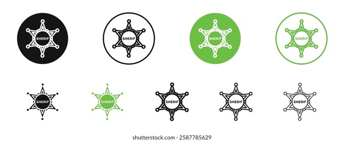 Badge Sheriff icons in black and green colors collection