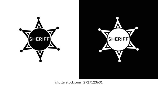 Abzeichen Sheriff Symbole flache Vektorkonzept. Schwarzweißillustrationen