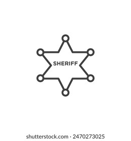 Badge Sheriff icons. Retro vintage sheriff star symbol. Western cowboy officer 6 point badge vector.