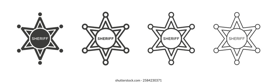 Badge Sheriff icons set. Liner outlined and flat black color