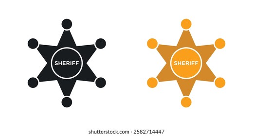 Badge Sheriff icons set vectors black and colored style