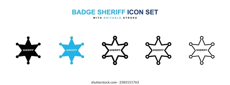 Badge Sheriff icons vector collection in black and blue colors on white background