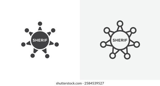 Badge Sheriff icons vectors illustrations in black fill and liner versions