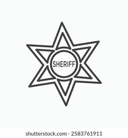 Badge Sheriff vector icon isolated in black line