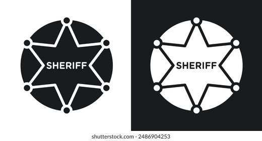 Badge Sheriff vector icon set in solid black and white color