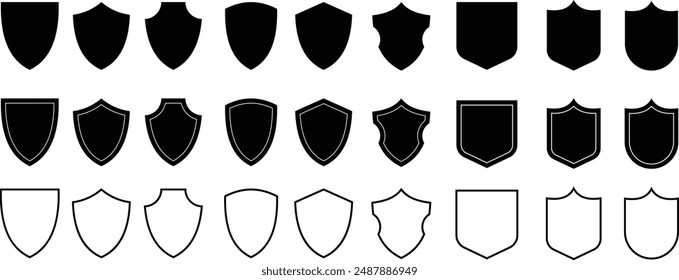 Badge or Shield icons set. Badge or Shield shape icons. Symbol shape. Different badge or shields collection. Security symbol. Protect shield flat style - stock vector.	
