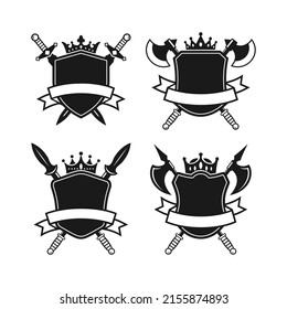 Badge Shield Knight Weapon King Crown Stock Vector (royalty Free 