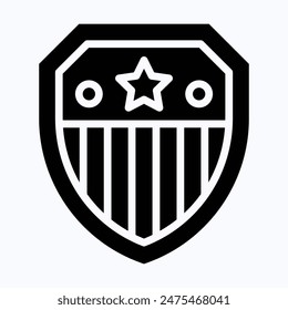 Badge, Shield, Protection, Memorial Day Vector Icon. Isolated Silhouette Vector Icon.