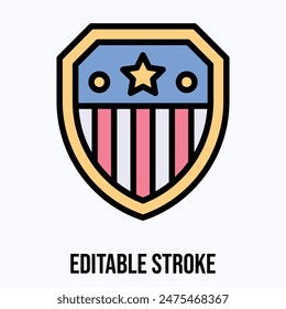 Badge, Shield, Protection, Memorial Day Vector Icon. Isolated Lineal Color Editable Stroke Vector Icon.
