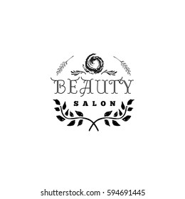Badge for small businesses - Beauty Salon. Sticker, stamp, logo - for design, hands made. With the use of floral elements, calligraphy and lettering