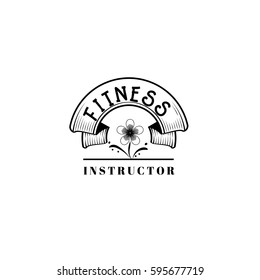 Badge for small businesses - Beauty Salon Fitness Instructor. Sticker, stamp, logo - for design, hands made. With the use of floral elements, calligraphy and lettering