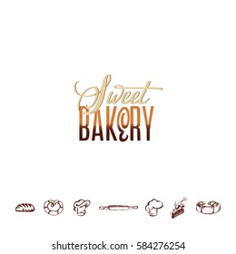 Badge for small businesses - sweet bakery. The pattern printing plate handmade works written by hand font. It can be used in a corporate style, prints, for your design